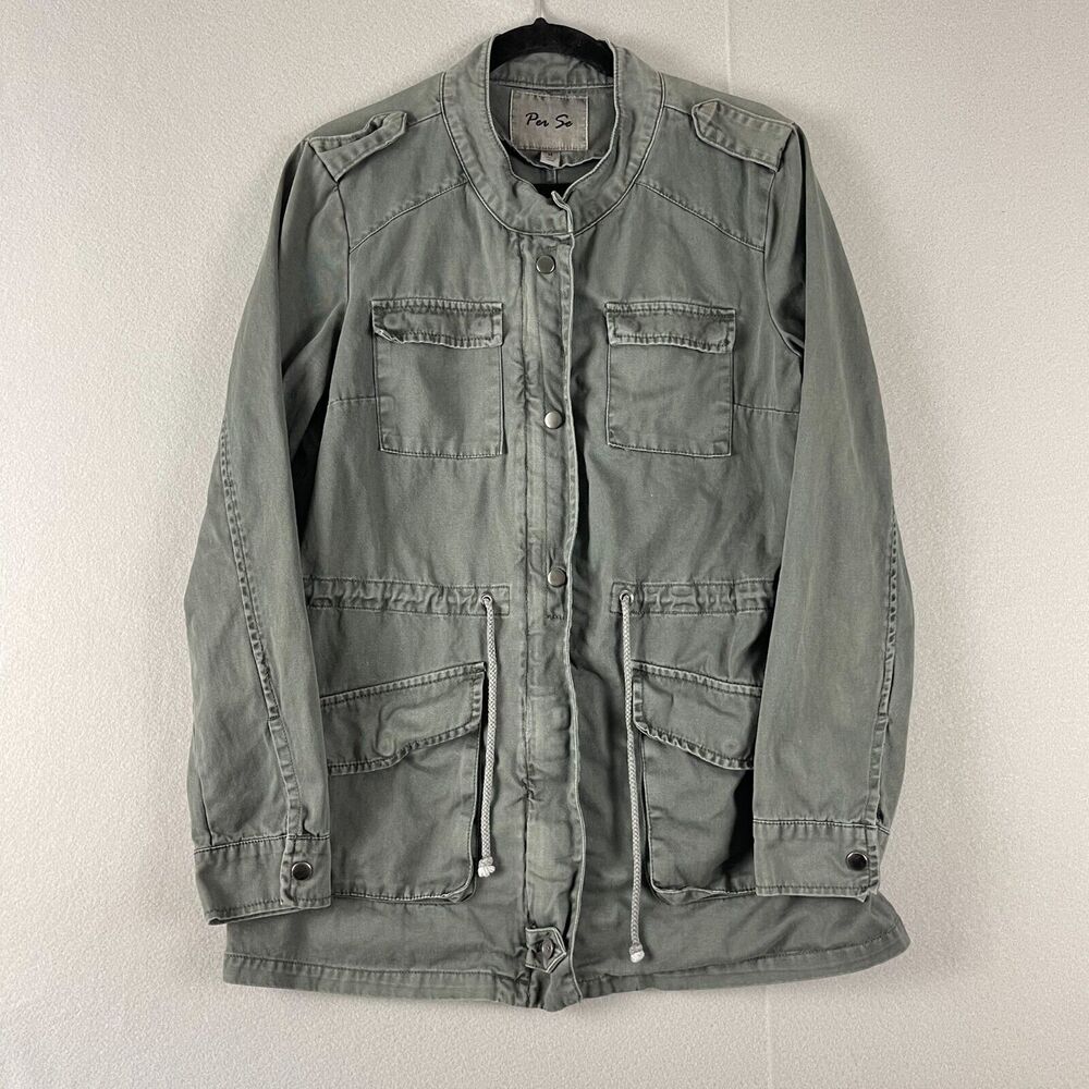 Per Se Utility Jacket Womens Medium Gray Full Zip Pockets‎ Army Casual Military